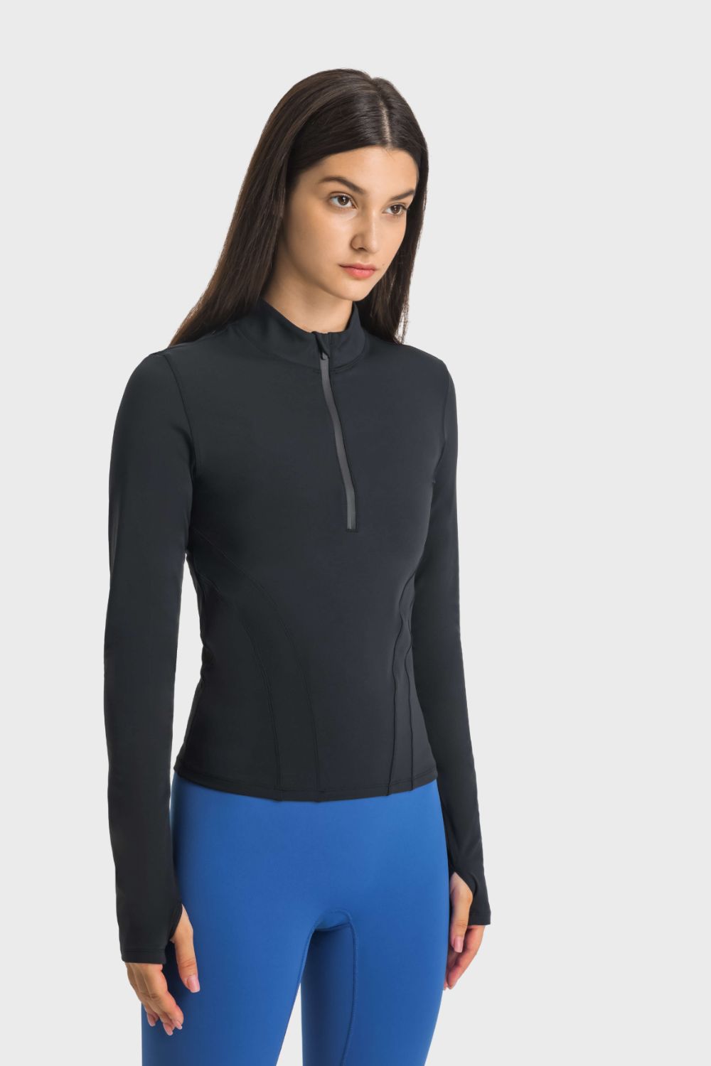 Half Zip Thumbhole Sports Top - ShopPurpleUmbrella