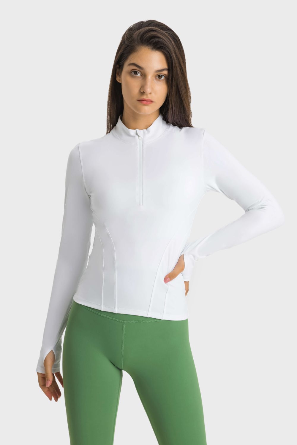 Half Zip Thumbhole Sports Top - ShopPurpleUmbrella