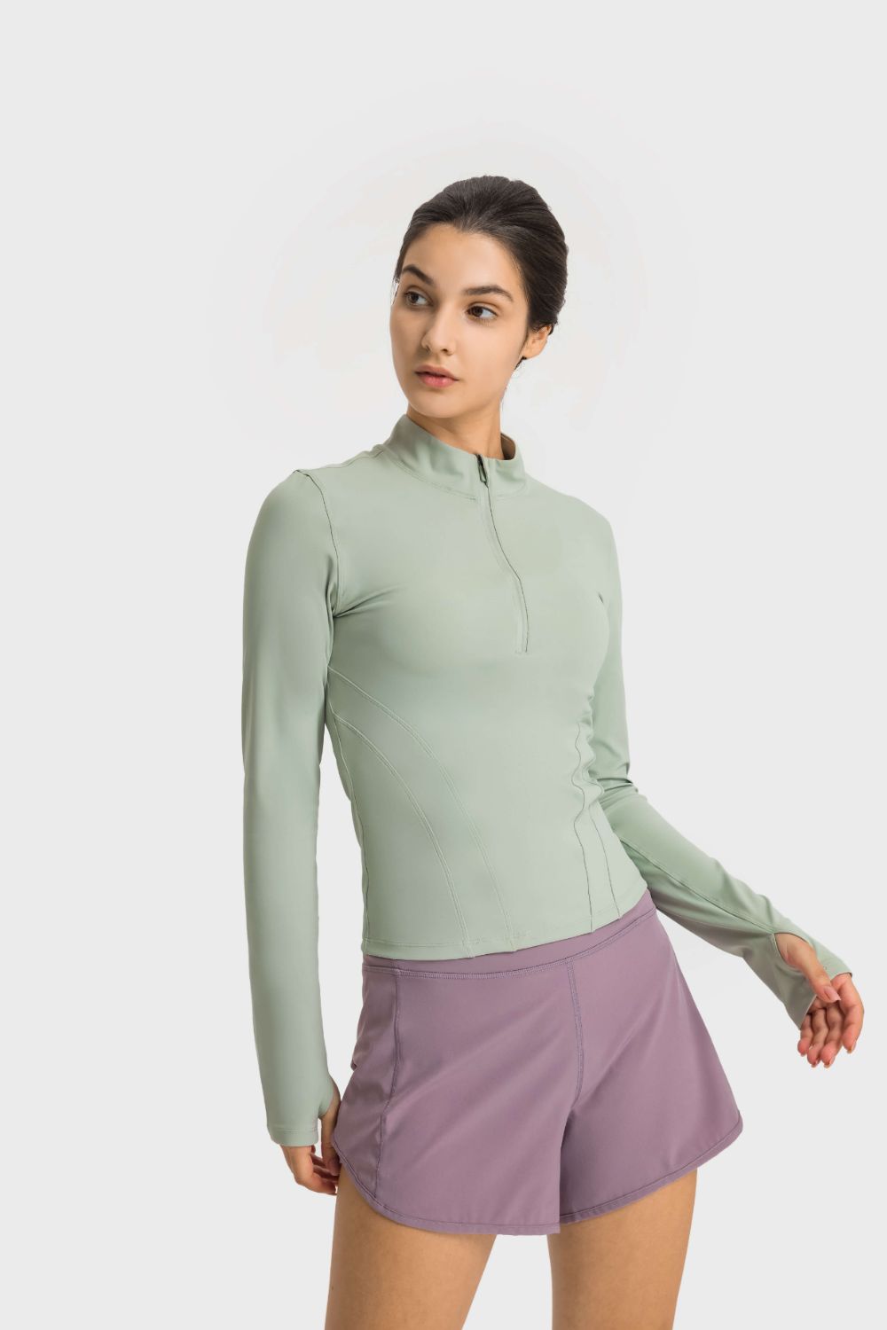Half Zip Thumbhole Sports Top - ShopPurpleUmbrella