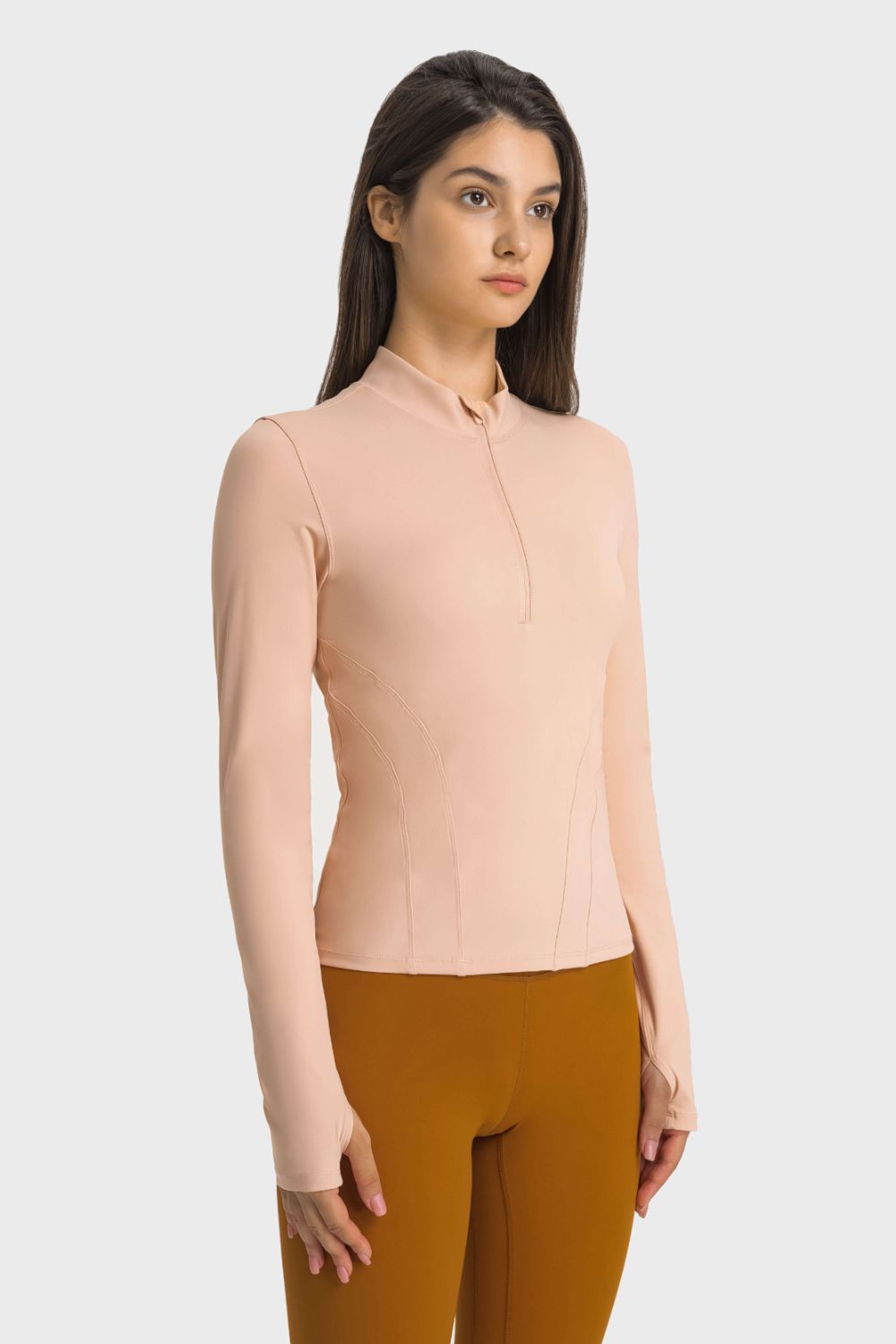 Half Zip Thumbhole Sports Top - ShopPurpleUmbrella