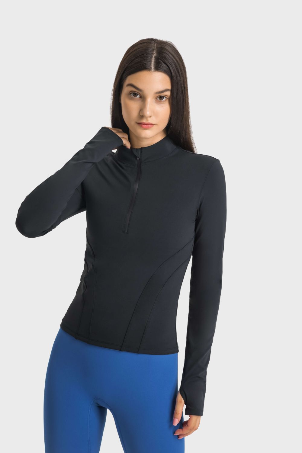 Half Zip Thumbhole Sports Top - ShopPurpleUmbrella