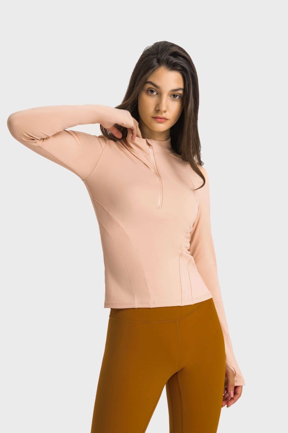 Half Zip Thumbhole Sports Top - ShopPurpleUmbrella