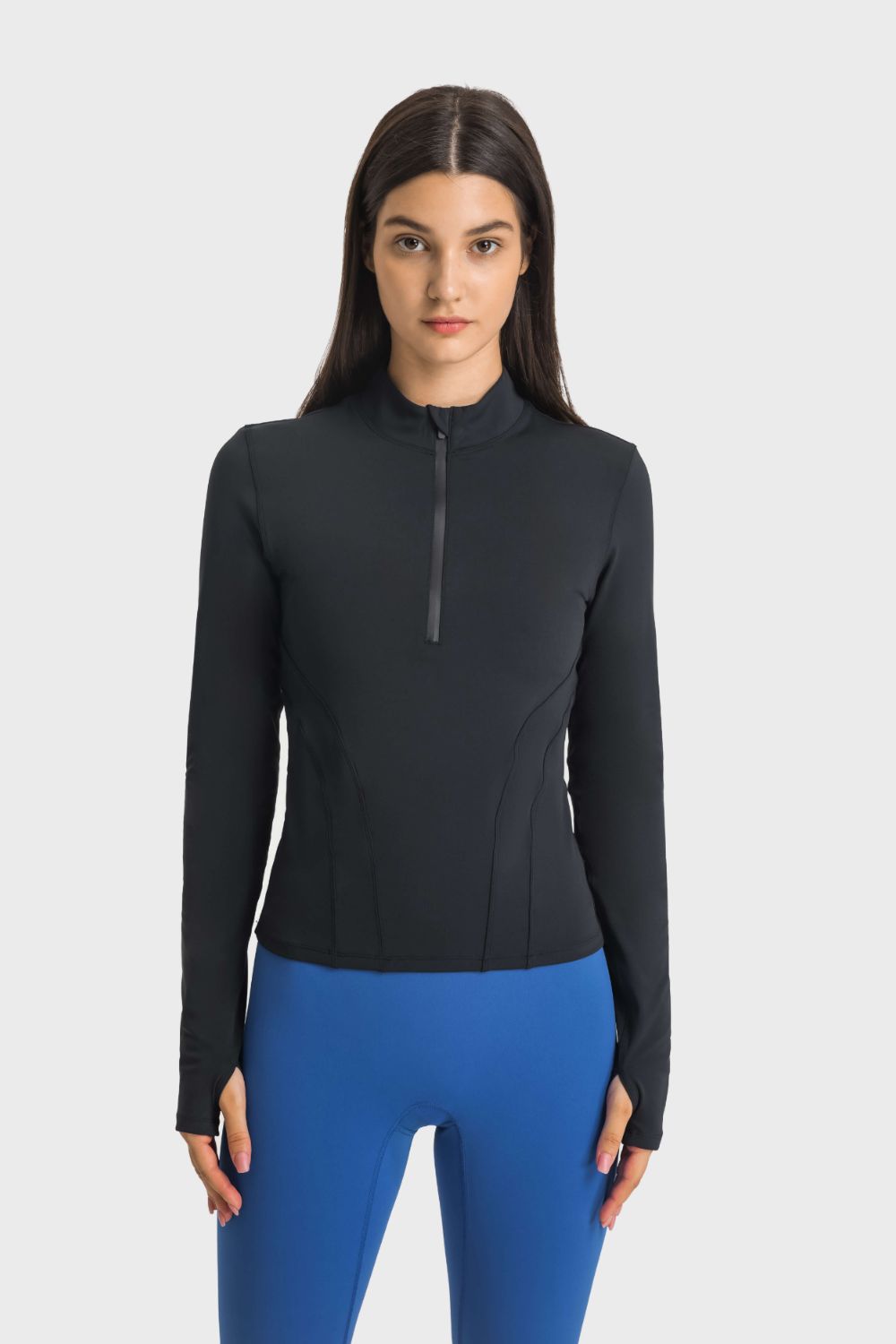 Half Zip Thumbhole Sports Top - ShopPurpleUmbrella