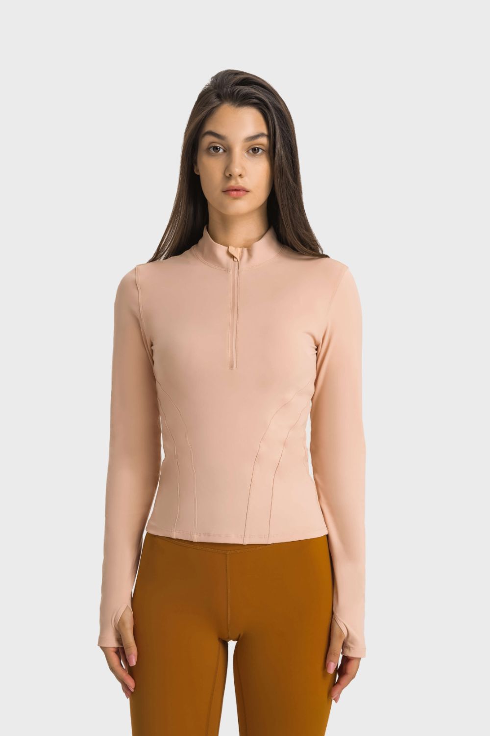 Half Zip Thumbhole Sports Top - ShopPurpleUmbrella