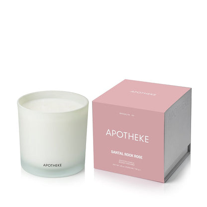 Apotheke Santal Rock Rose candle and packaging on a white background