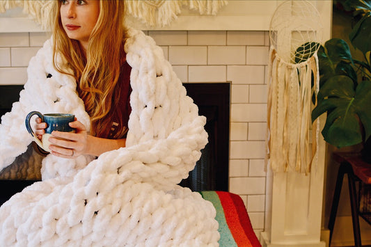 White Chunky Knit Blanket – Handmade Weighted Throw