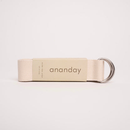 Beige resistance band with 'ananday' branding on a light beige background find it at Shoppurpleumbrella