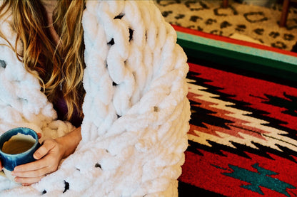 White Chunky Knit Blanket – Handmade Weighted Throw
