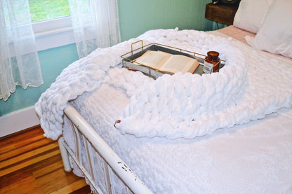 White Chunky Knit Blanket – Handmade Weighted Throw
