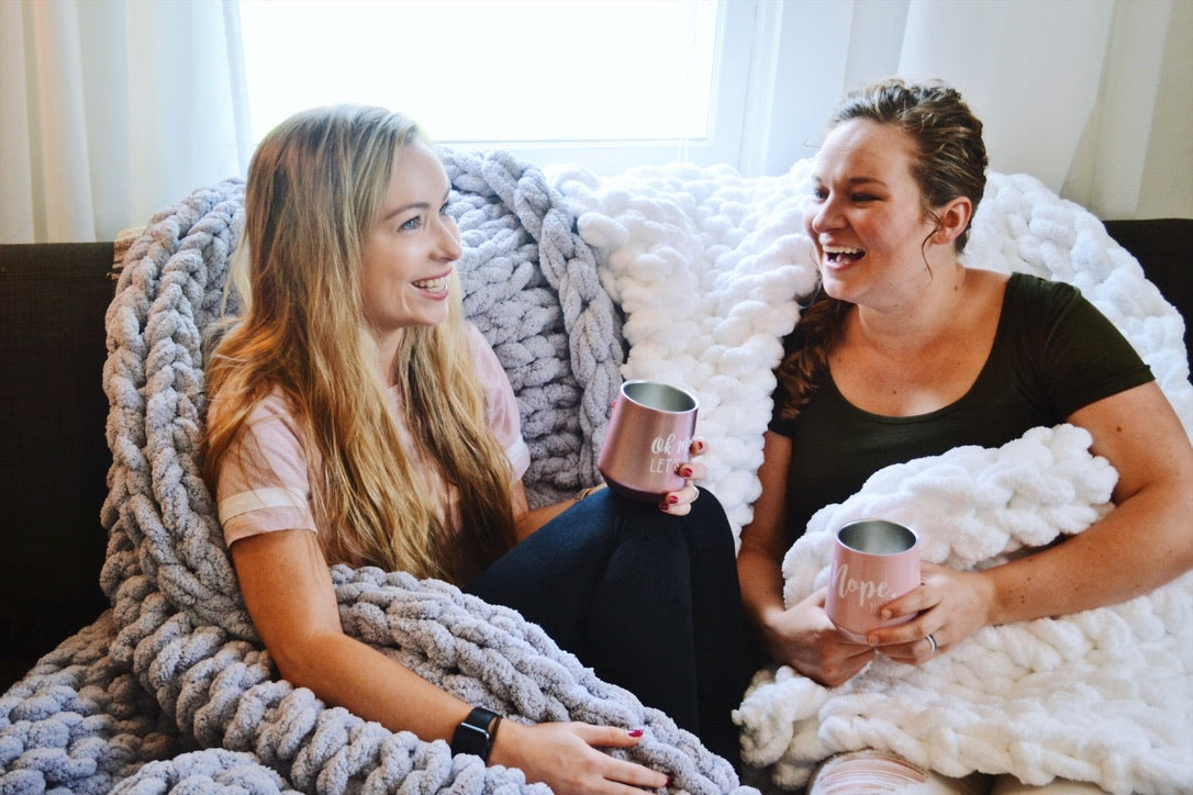 White Chunky Knit Blanket – Handmade Weighted Throw