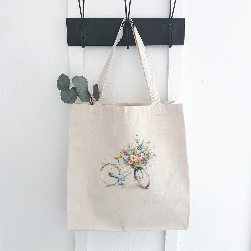 Watercolor Floral Bike - Canvas Tote Bag - ShopPurpleUmbrella