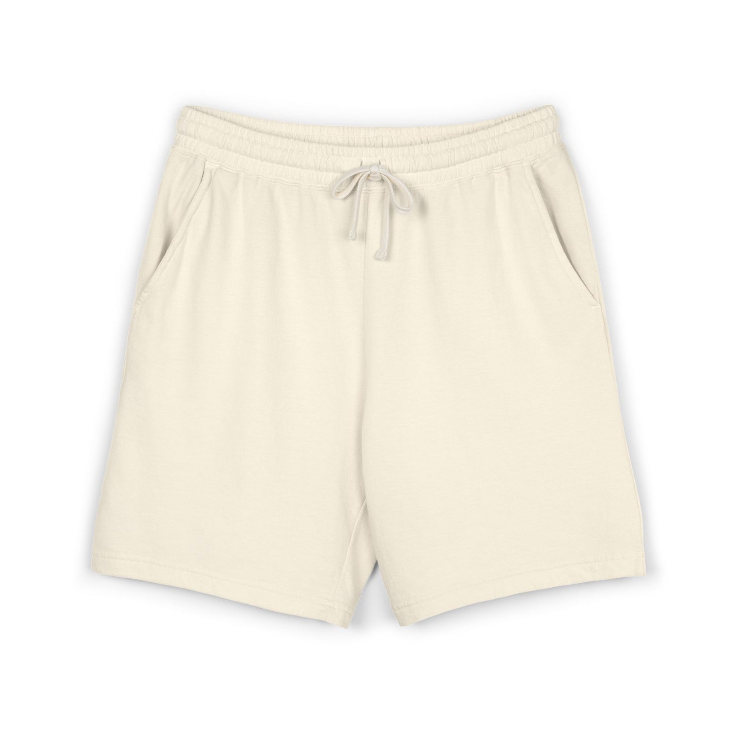 Ivory shorts with a drawstring on a white background