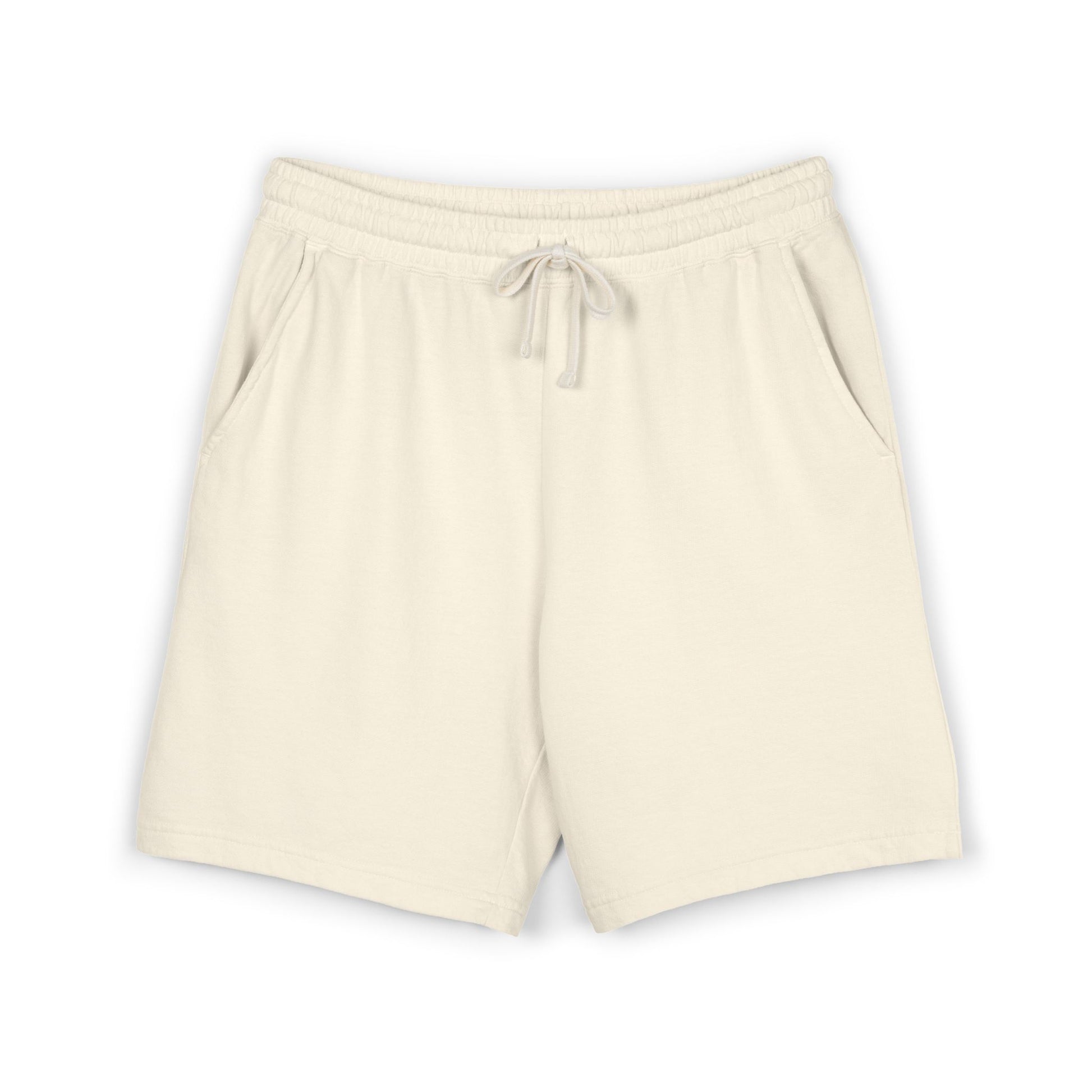 Ivory shorts with a drawstring on a white background