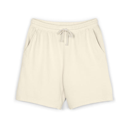 Ivory shorts with a drawstring on a white background