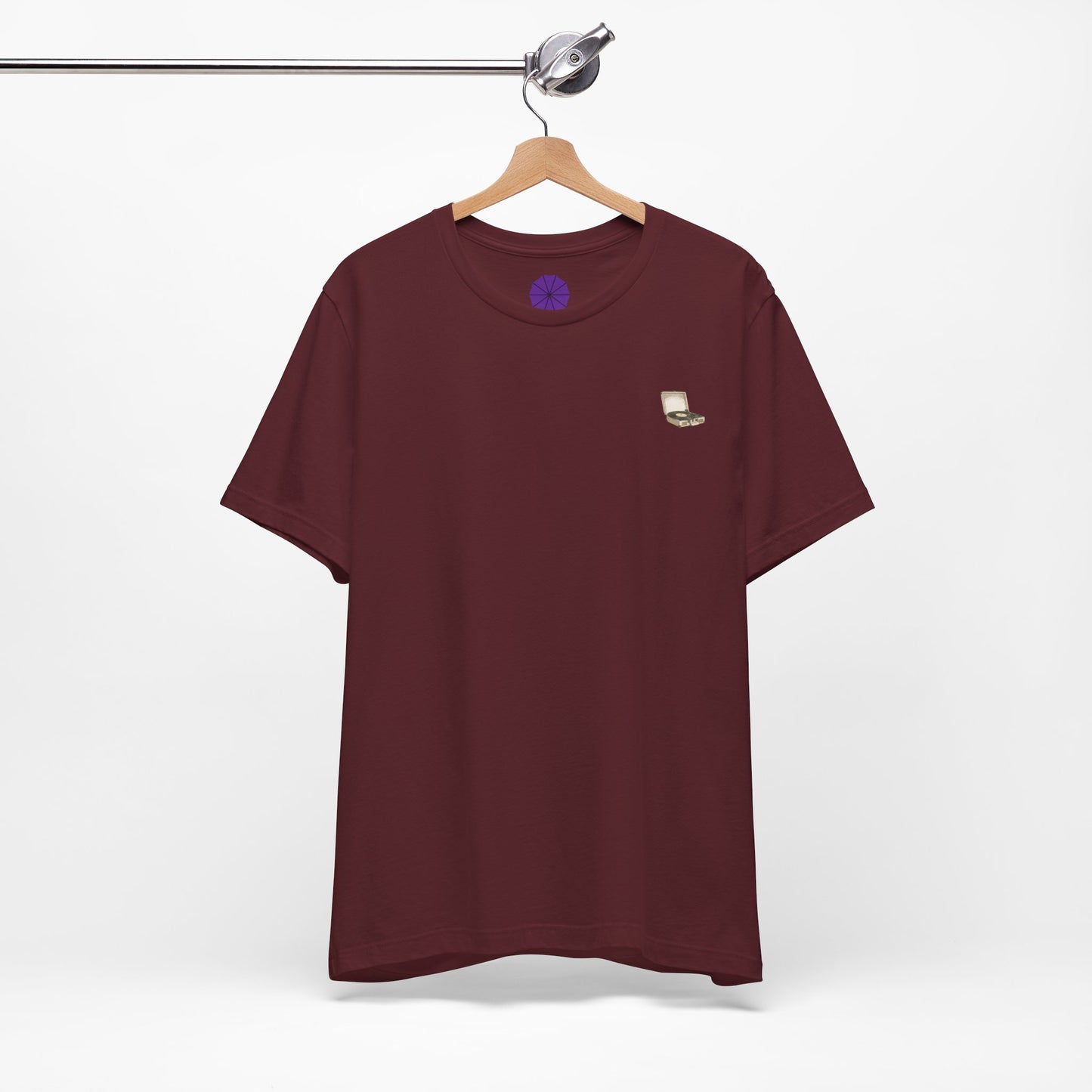 Vintage record player graphic tee on hanger