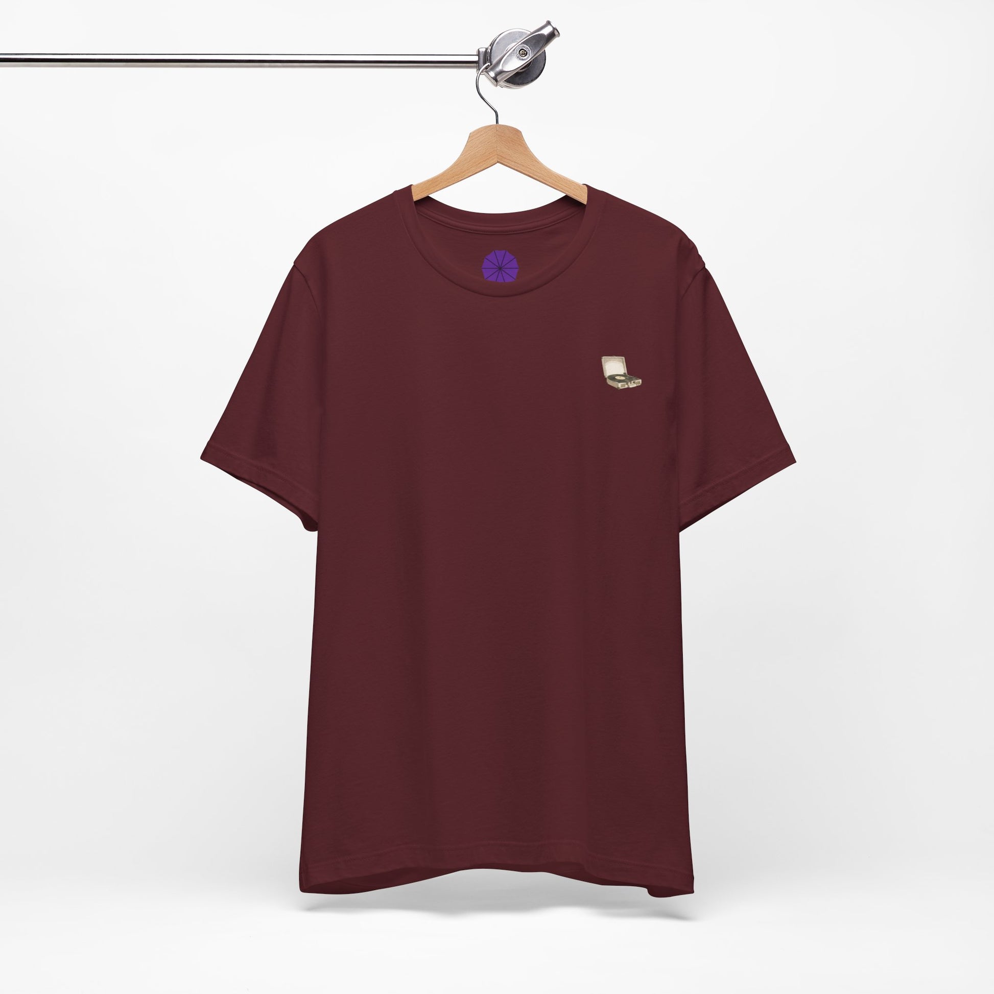 Vintage record player graphic tee on hanger
