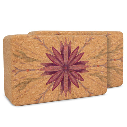 Cork yoga block with a star design on a white background