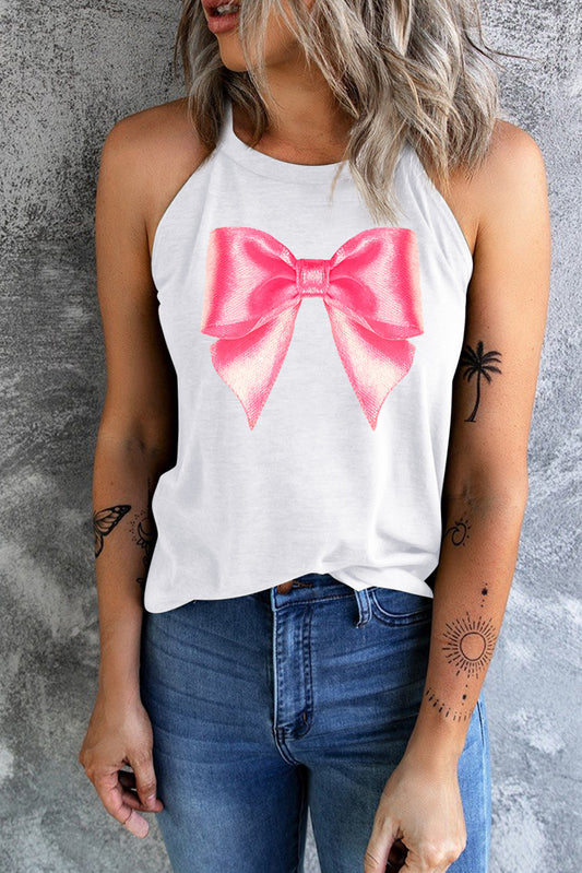Pink Bow Graphic Feminine Tank - ShopPurpleUmbrella