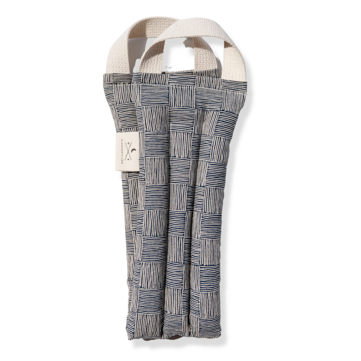 Haystack neck wrap with cotton handles in navy crosshatch print