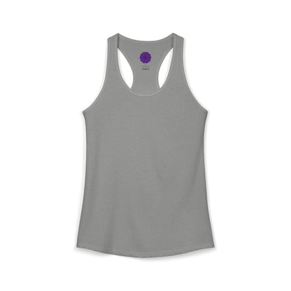 Gray tank top with a black symbol and text on a white background