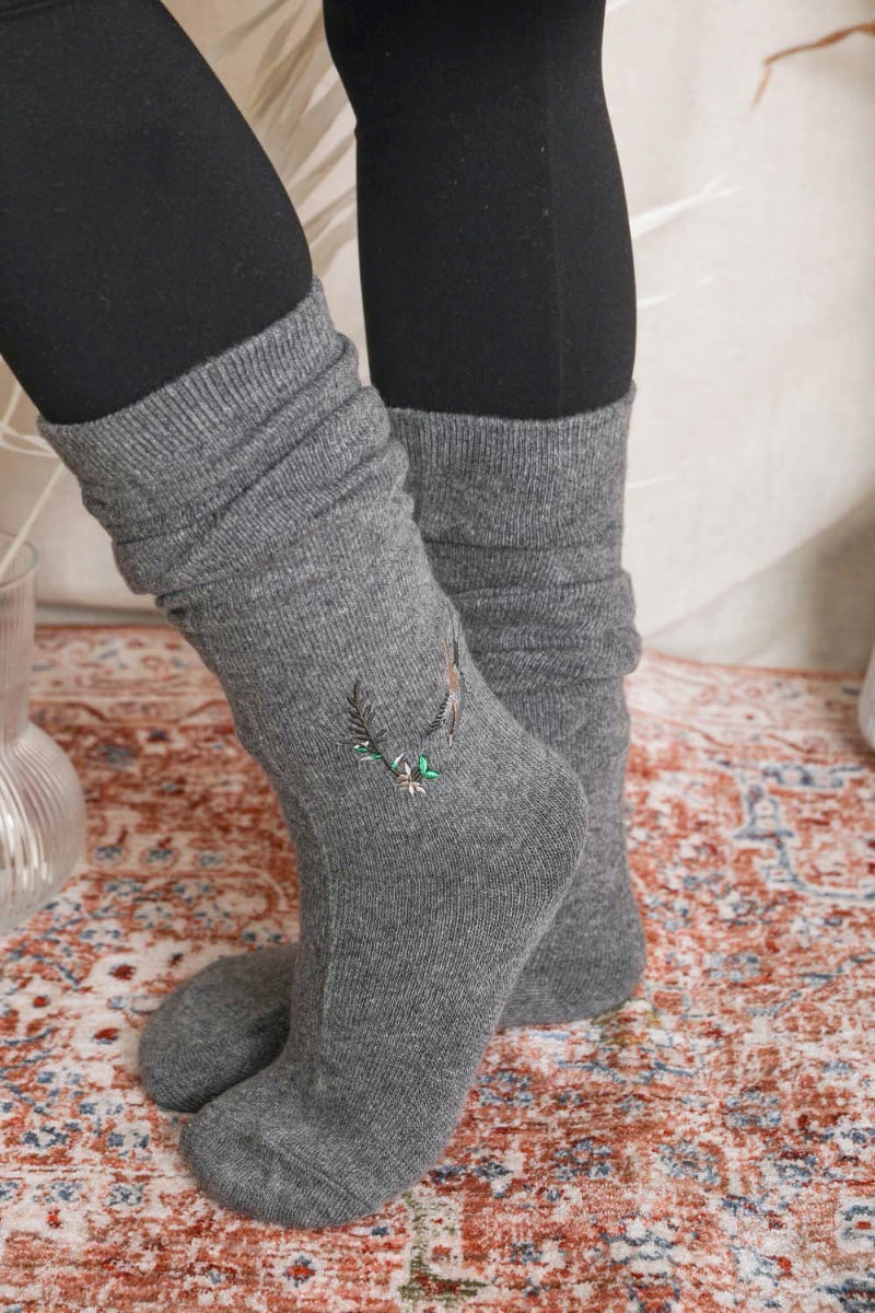 Hummingbird Embroidered Knee Socks - ShopPurpleUmbrella