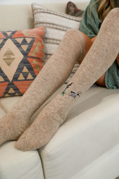 Hummingbird Embroidered Knee Socks - ShopPurpleUmbrella