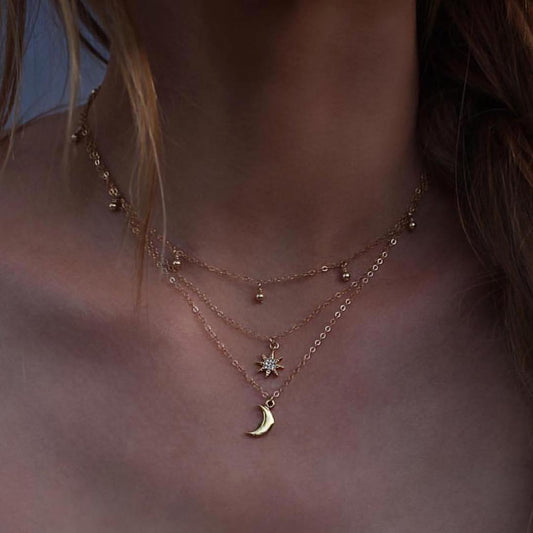 Moon Star Three Layer Necklace - ShopPurpleUmbrella