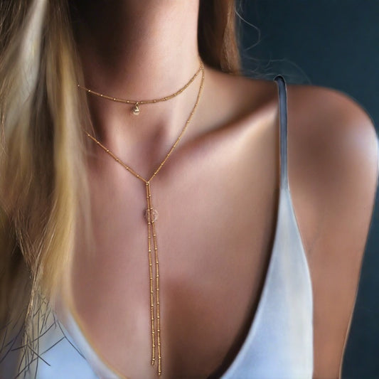 Double Lariat Choker Necklace - Festival Ready Statement Necklace - ShopPurpleUmbrella