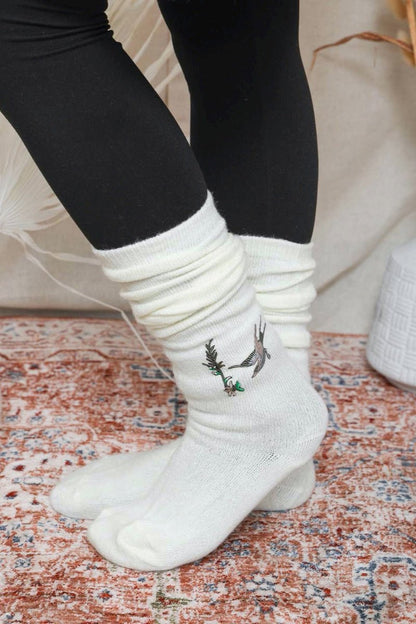Hummingbird Embroidered Knee Socks - ShopPurpleUmbrella
