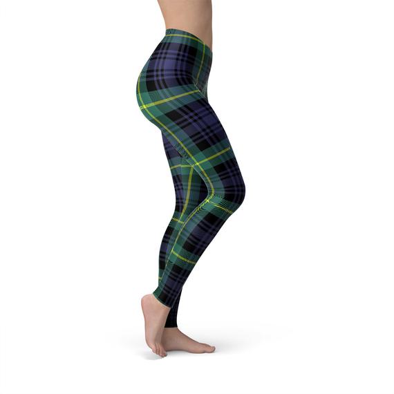 Preppy Green and Blue Plaid Leggings - ShopPurpleUmbrella