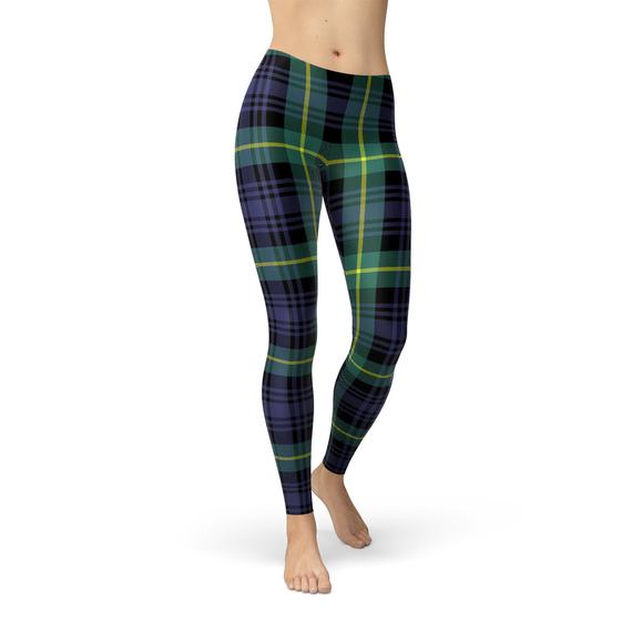 Preppy Green and Blue Plaid Leggings - ShopPurpleUmbrella