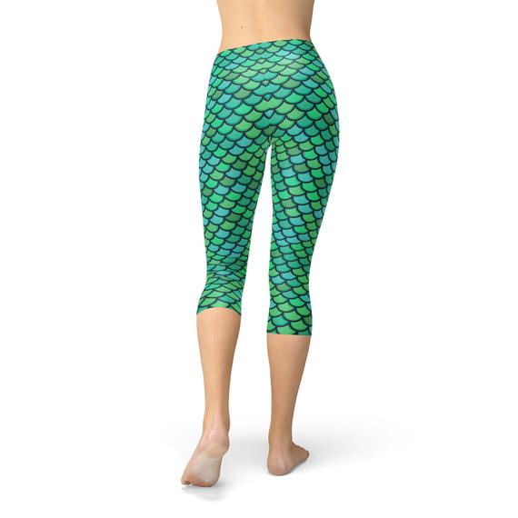Womens Green Mermaid Capri Leggings - ShopPurpleUmbrella