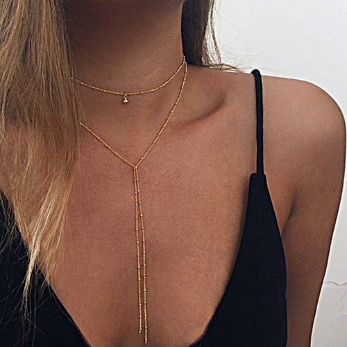 Double Lariat Choker Necklace - ShopPurpleUmbrella